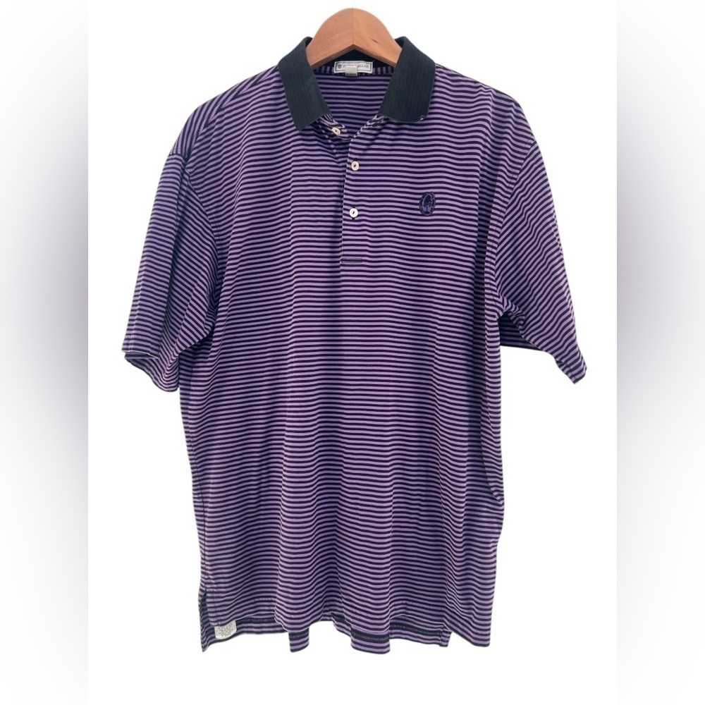 Peter Millar Men’s Golf Polo Shirt Purple & Black Stripe Size Large